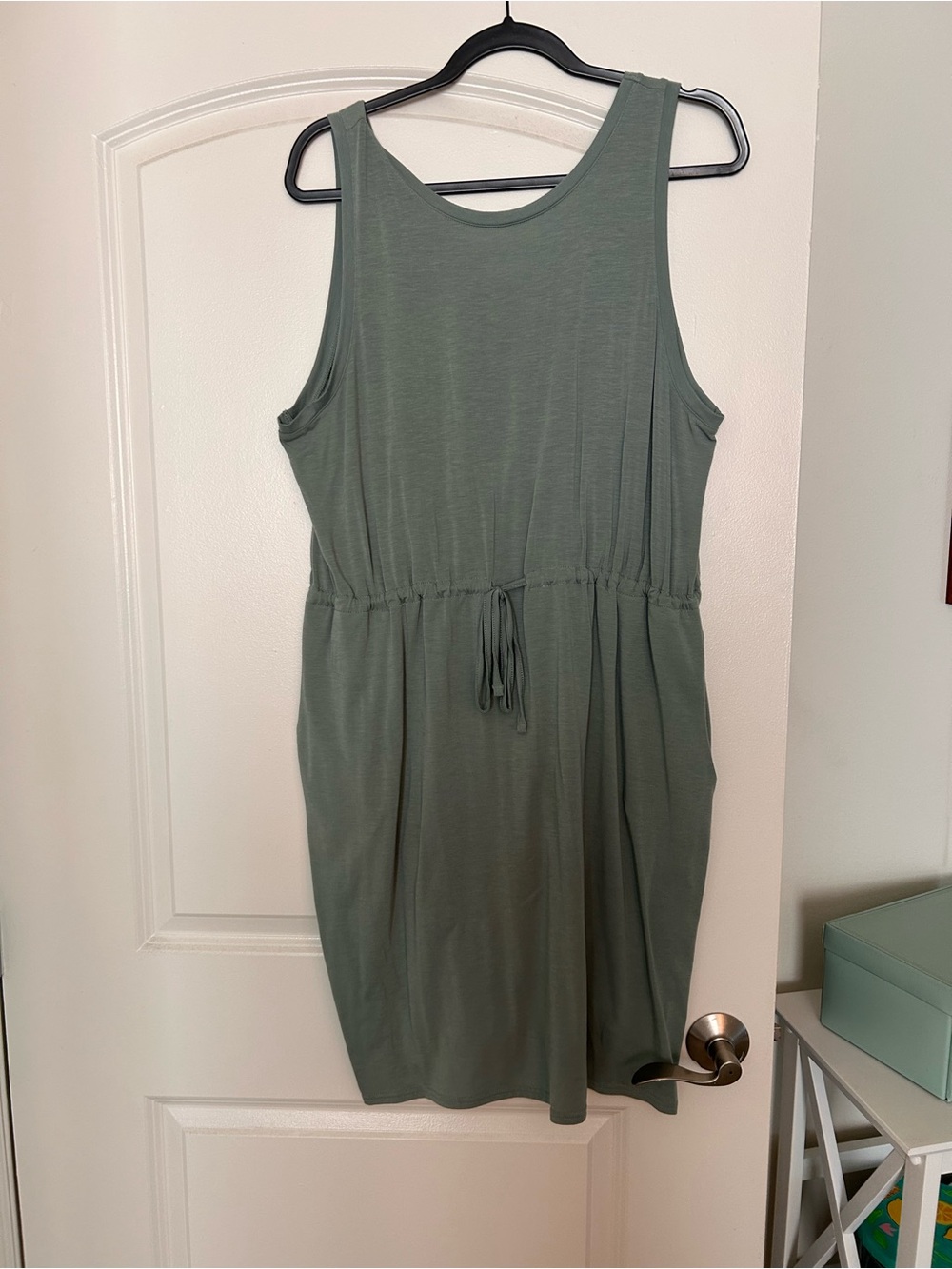 Columbia Sleeveless Drawstring Midi Dress in Sage Green